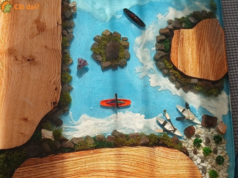 Măsuță de cafea din rășină epoxi cu design plajă - 1/4